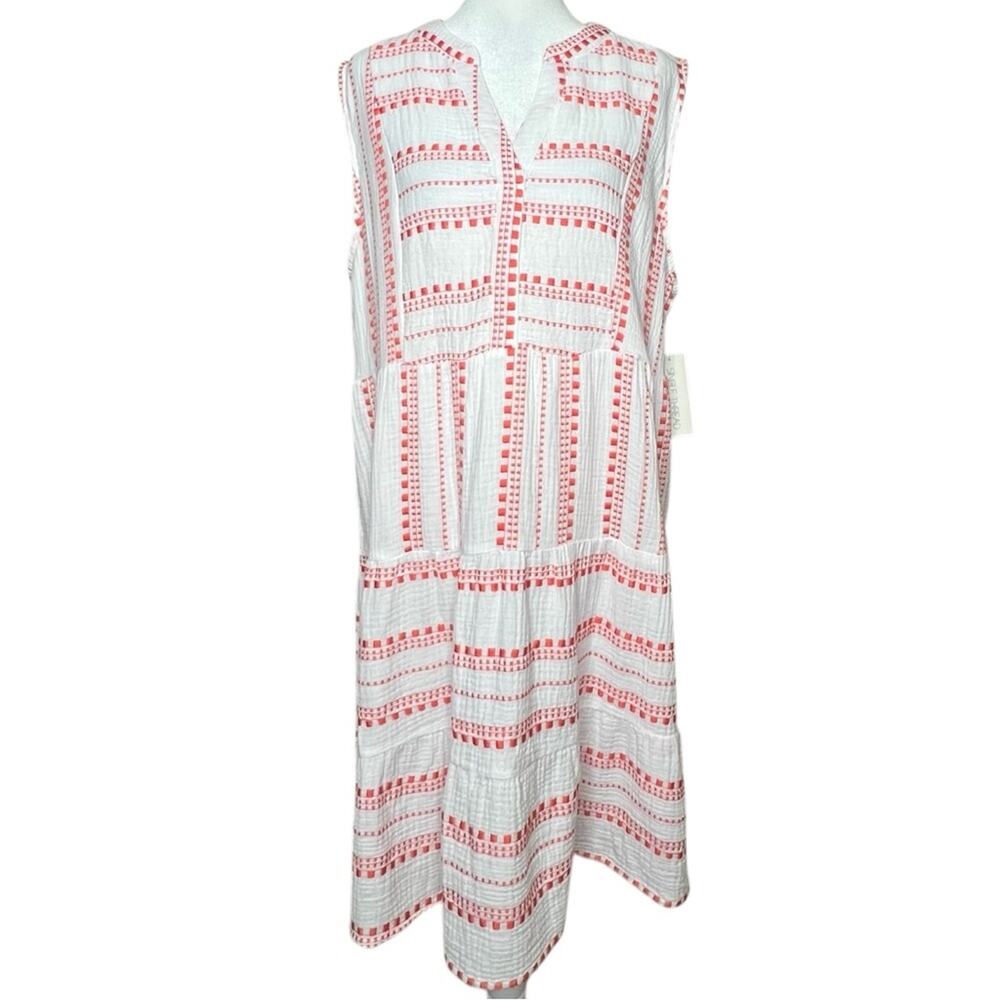 NWT Single Thread Embroidered Ruffle Tiered Dress XL Boho Chic Cotton Gauze Airy
